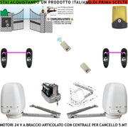 Kit 2 Motori a Braccio Articolato 24 V Cancello Automatico 2 Ante da 0,5 a 2,5 MT Centrale 220/24 V 2 Radiocomandi Faro Selettore 2 Coppie Fotocellule