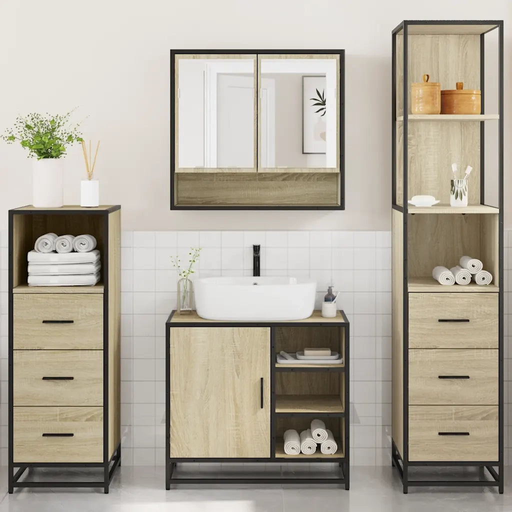 Set Mobili da Bagno 4 pz Rovere Sonoma in Legno Multistrato