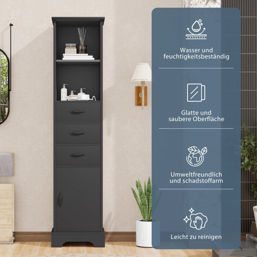 Mobile da bagno con 1 anta; 3 cassetti e ripiani regolabili - per bagno - 38×26×172.5 cm - nero