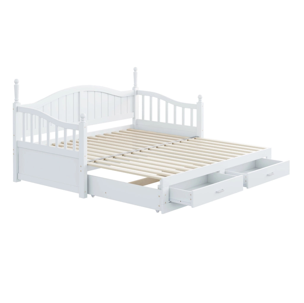 Divano letto estraibile 90x190 cm con cassetti e rete a doghe in legno bianco