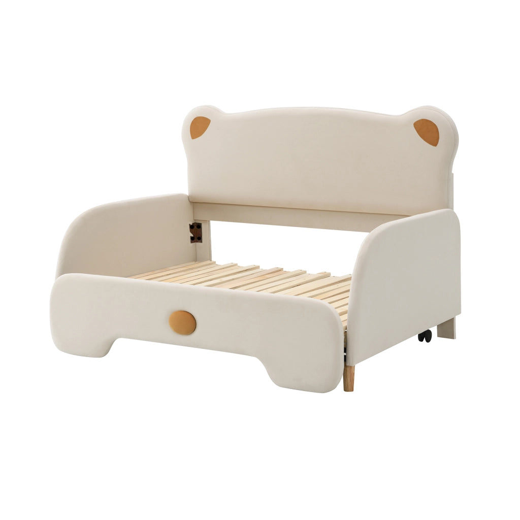 Letto Estraibile 140x200 cm e 140x105 cm; Letto Matrimoniale - Sponde Morbide - Beige