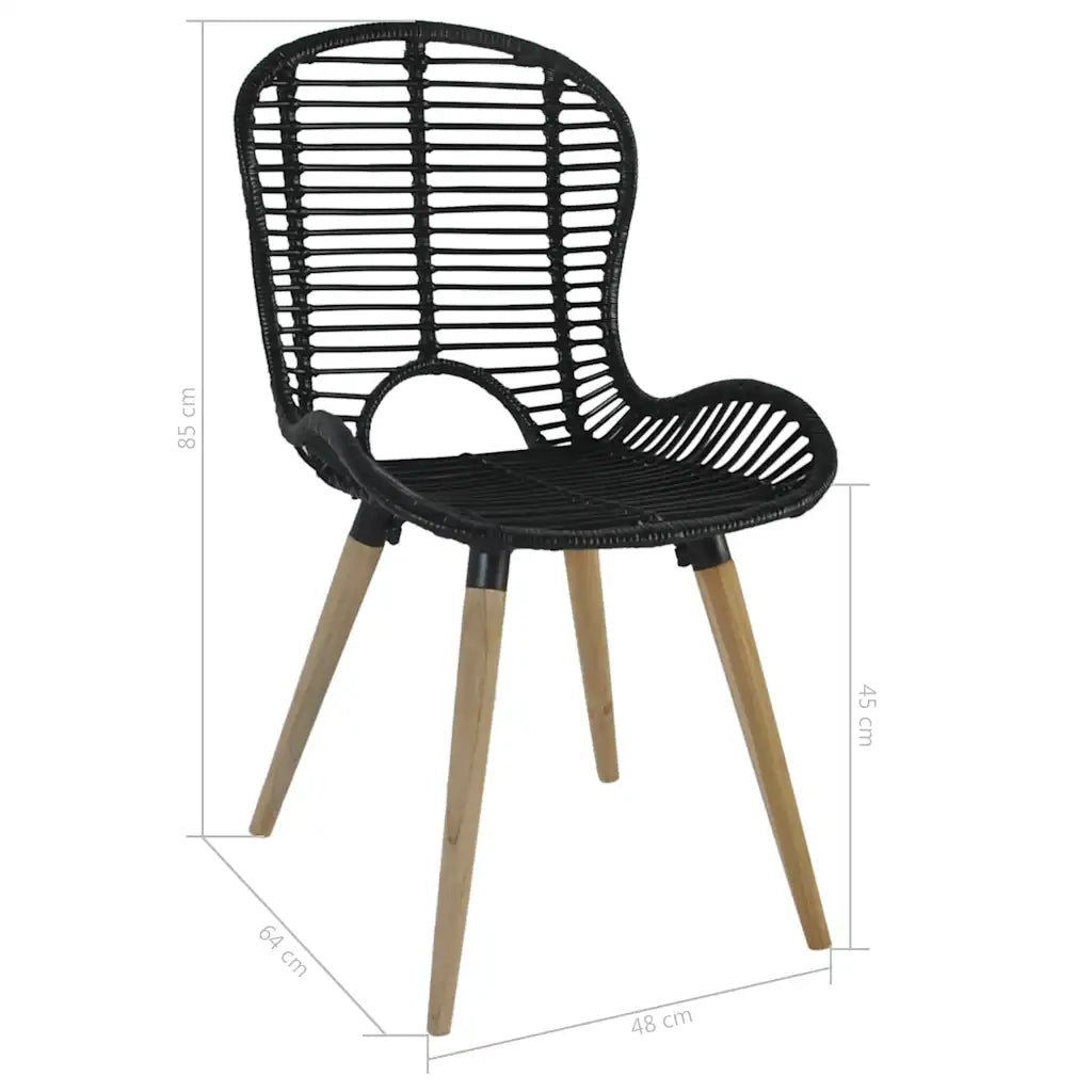 Sedie da Pranzo 6 pz Nere in Rattan Naturale 275838