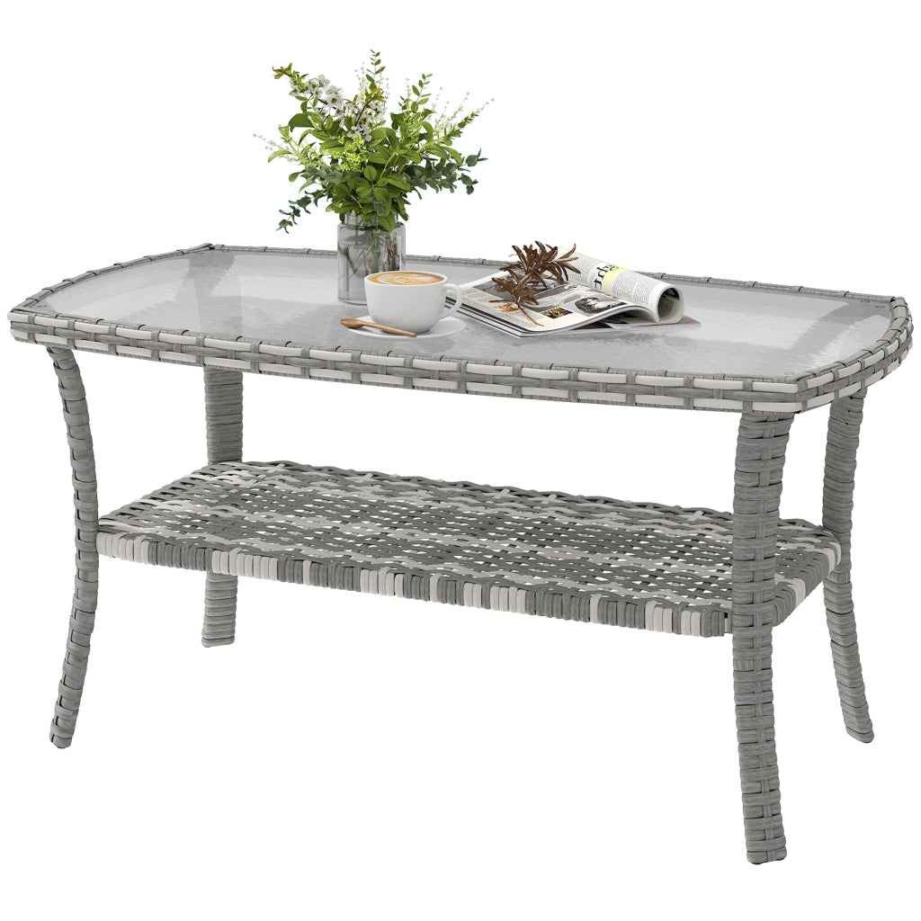 Tavolino da Giardino Rettangolare in Rattan con Ripiano ¨C Xylo ¨C Vetro Temperato Grigio Antracite 90x50x45cm