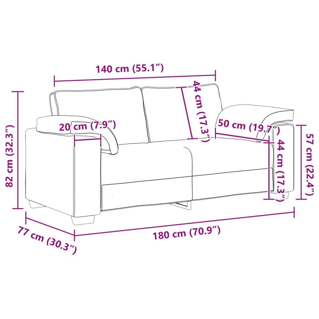 Divano Loveseat Rosso Vino 140 cm in Tessuto