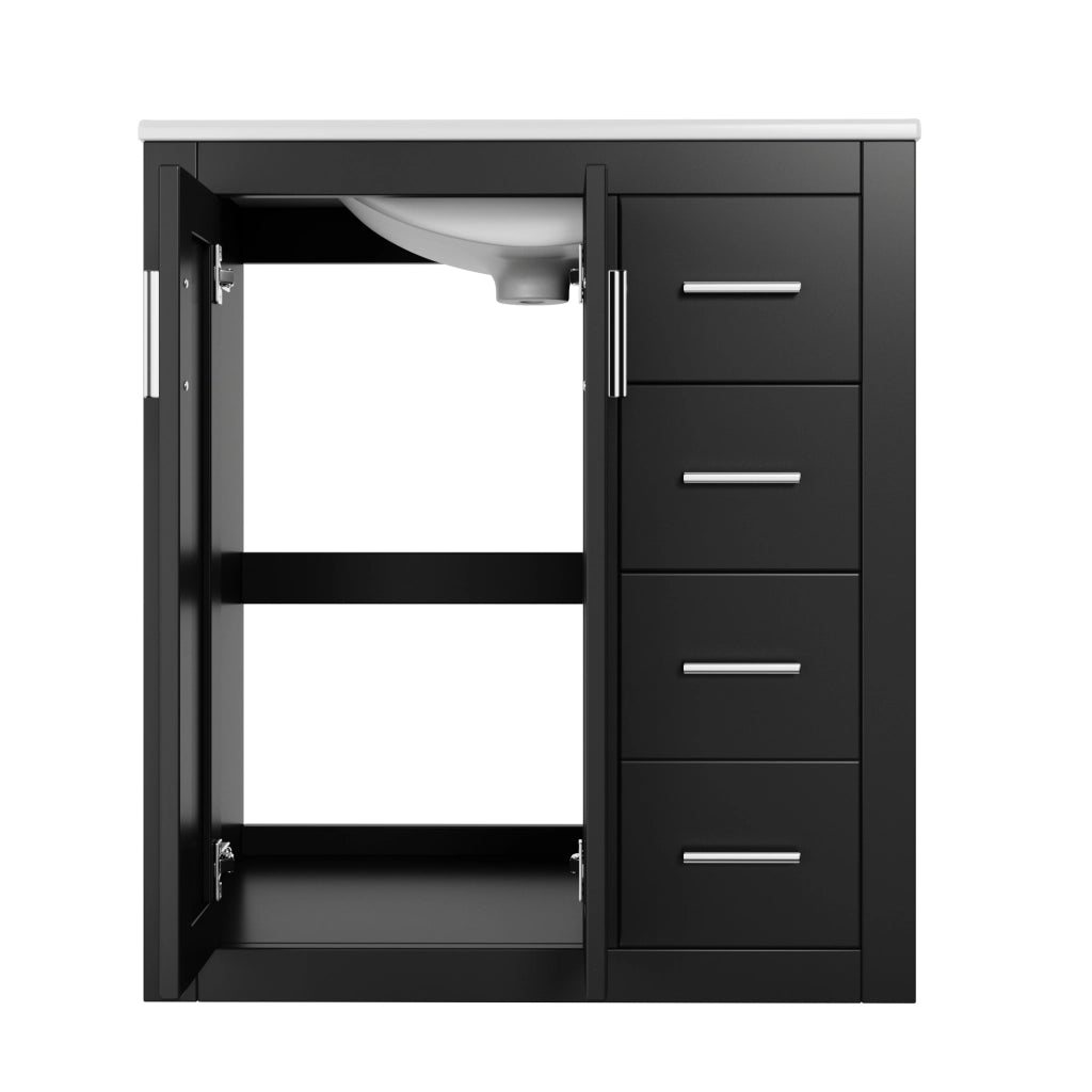 Mobile sottolavabo con lavabo in ceramica 2 ante e 3 cassetti per bagno in MDF e ceramica nero 76 × 46,5 × 85,5 cm