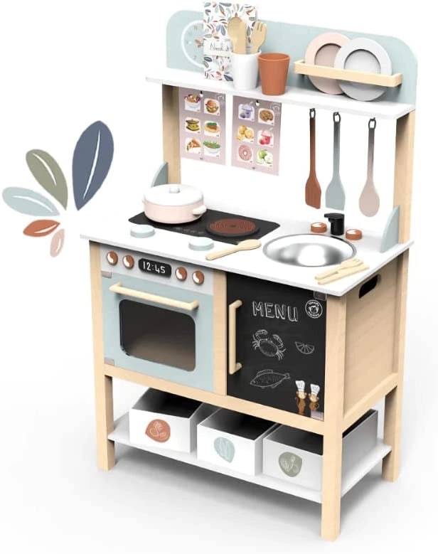 Cucina Legno per Bambini Grande Cucina Giocattolo in Legno per Bambini Altezza 90 cm Cucina Giocattolo per Bambini (Bian