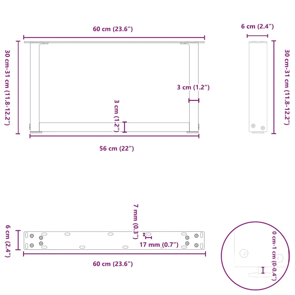 Set di 2 gambe per tavolino da caffè a forma di U 60 x 30 cm struttura robusta design moderno acciaio naturale 02_0057383