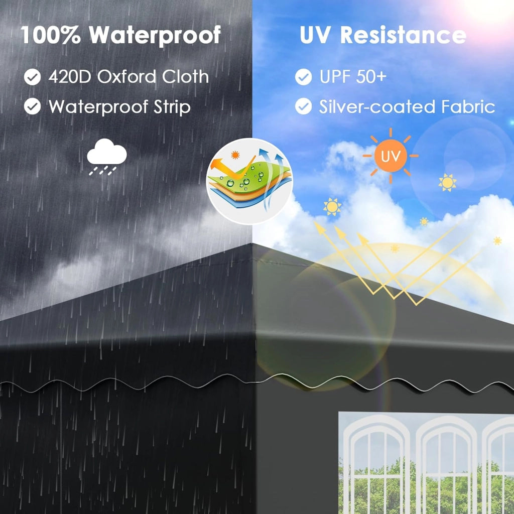 Gazebo 3x3, Gazebi Pieghevole Con Oxford 420D, Tenda Giardino Impermeabile, Per Feste, Con 4 Pareti Laterali, Padiglione Protezione UV 50+, Per Il Campeggio (Nero)