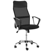 Sedia Ergonomica da Ufficio Girevole e Dondolo con Ruote, Altezza Regolabile e Schienale a Rete, 63x65x109-119 cm, Nero