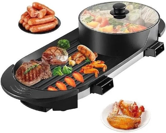 Griglia elettrica per BBQ - Piastra di cottura elettrica con 5 velocità regolabili - Doppia funzione - Inclusa regolazione di temperatura