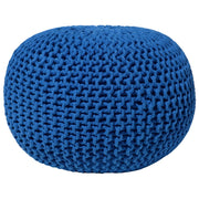 Pouf ottomana blu in cotone lavorato a maglia perline EPS riempimento rotondo piccolo poggiapiedi 50 x 35 cm