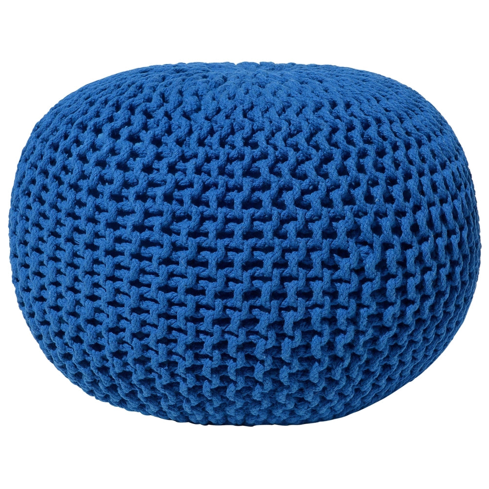 Pouf ottomana blu in cotone lavorato a maglia perline EPS riempimento rotondo piccolo poggiapiedi 50 x 35 cm
