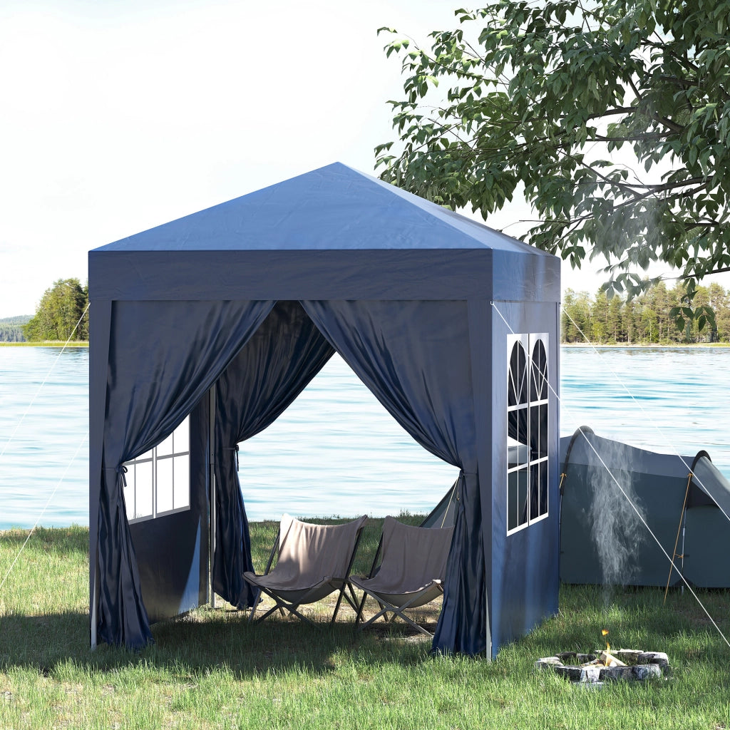Gazebo Pieghevole 2x2 m ¨C zephmum ¨C Blu Poliestere Acciaio