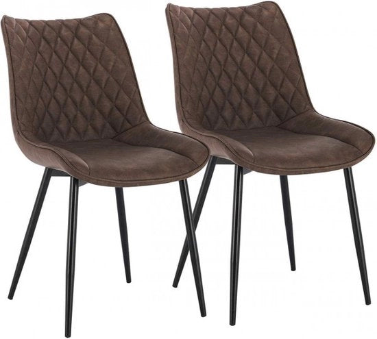 Set di 2 Sedie da Cucina in Pelle di Cuoio Marrone