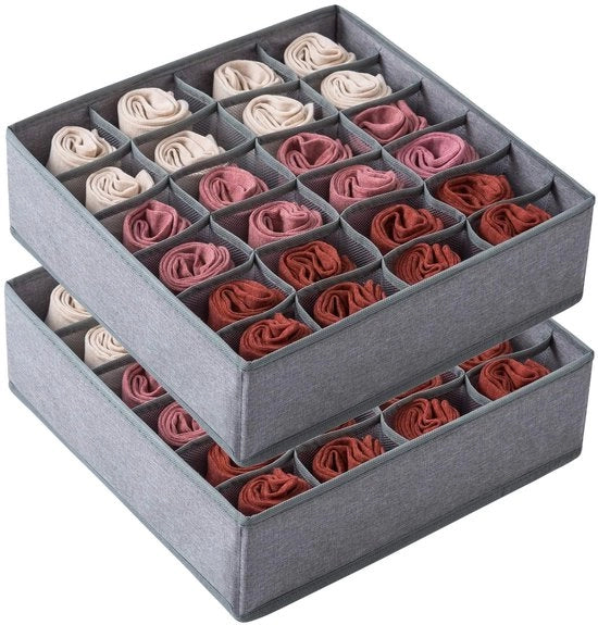 Organizzatore per calze, cassetto, 24 cassette, pieghevole, organizzatore per intimo, scatole per conservazione per calze, lingerie, intimo 24 + 24 cassette