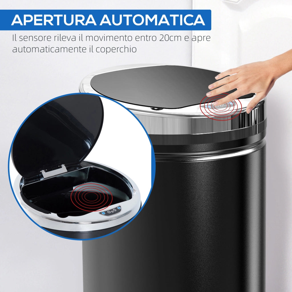 Pattumiera Automatica con Sensore ¨C zephmum ¨C Acciaio e Plastica 30.5x30.5x68 cm