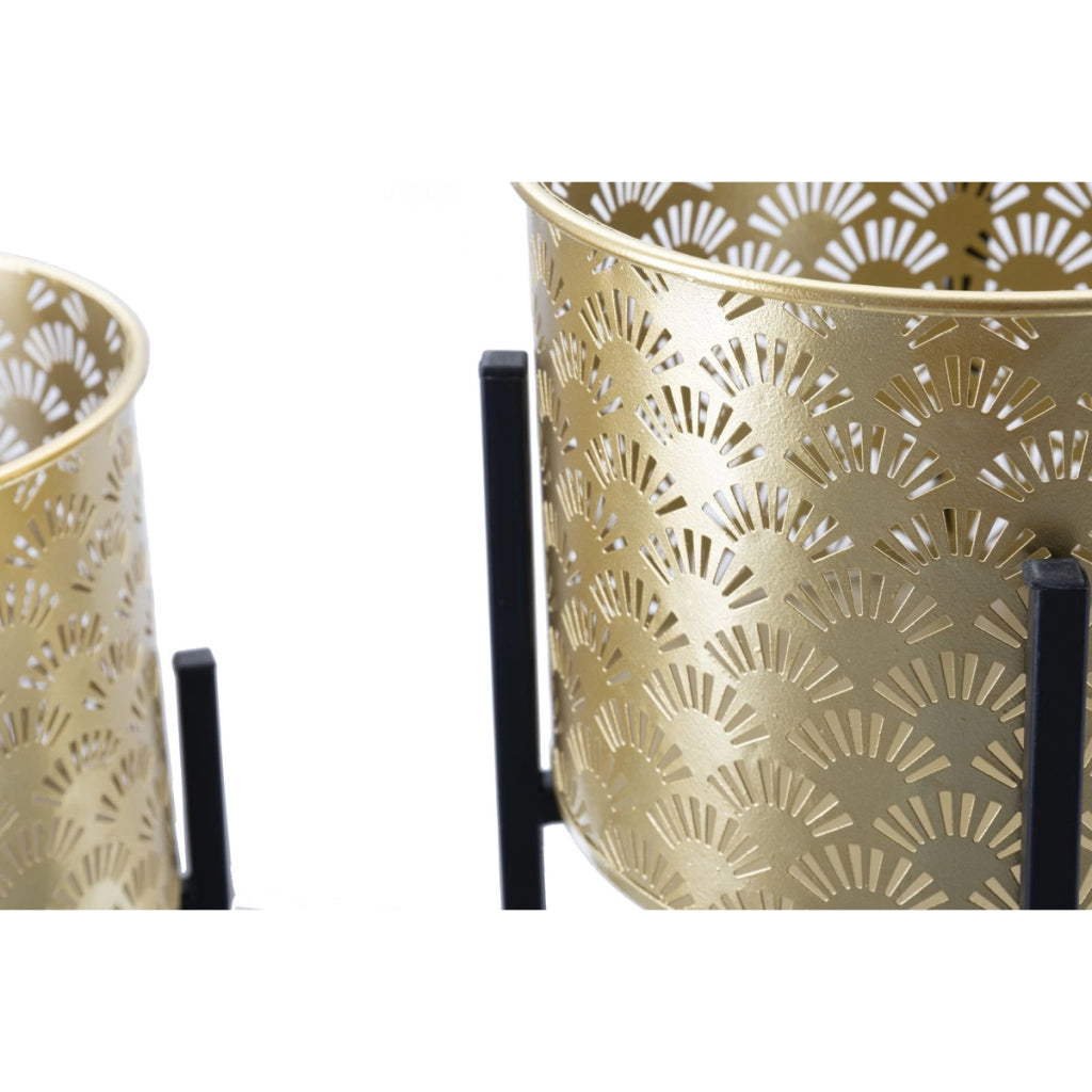 Set di 2 Vasi per Piante VKH400, Oro, Metallo, 21x21x38 cm