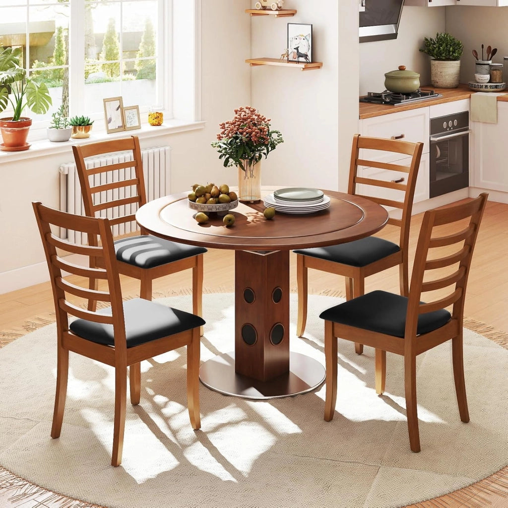 Set di 2/4 Sedie da Pranzo con Gambe in Legno di Gomma, Sedile Imbottito, Schienale Alto, Sedie Laterali Imbottite senza Braccioli per Sala da Pranzo, Cucina e Soggiorno (Nero)