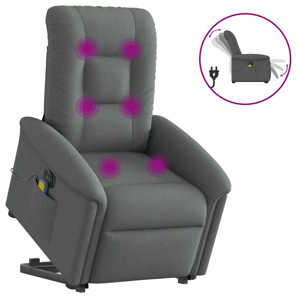Poltrona Alzapersona Massaggi Elettrica Grigio Scuro Tessuto 3303285