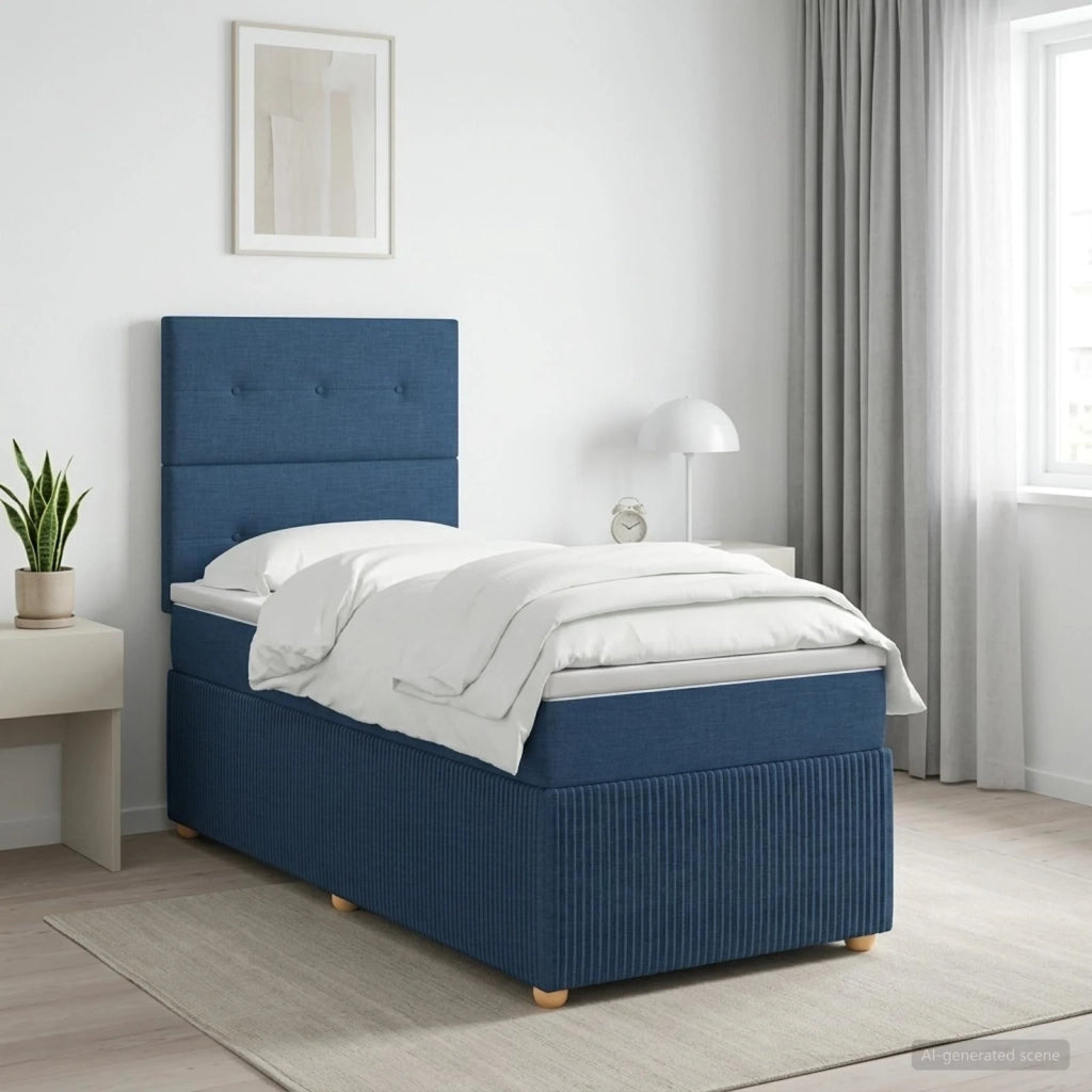 Letto Box Spring LED con Materasso Blu 90 x 190 cm Tessuto 3455754