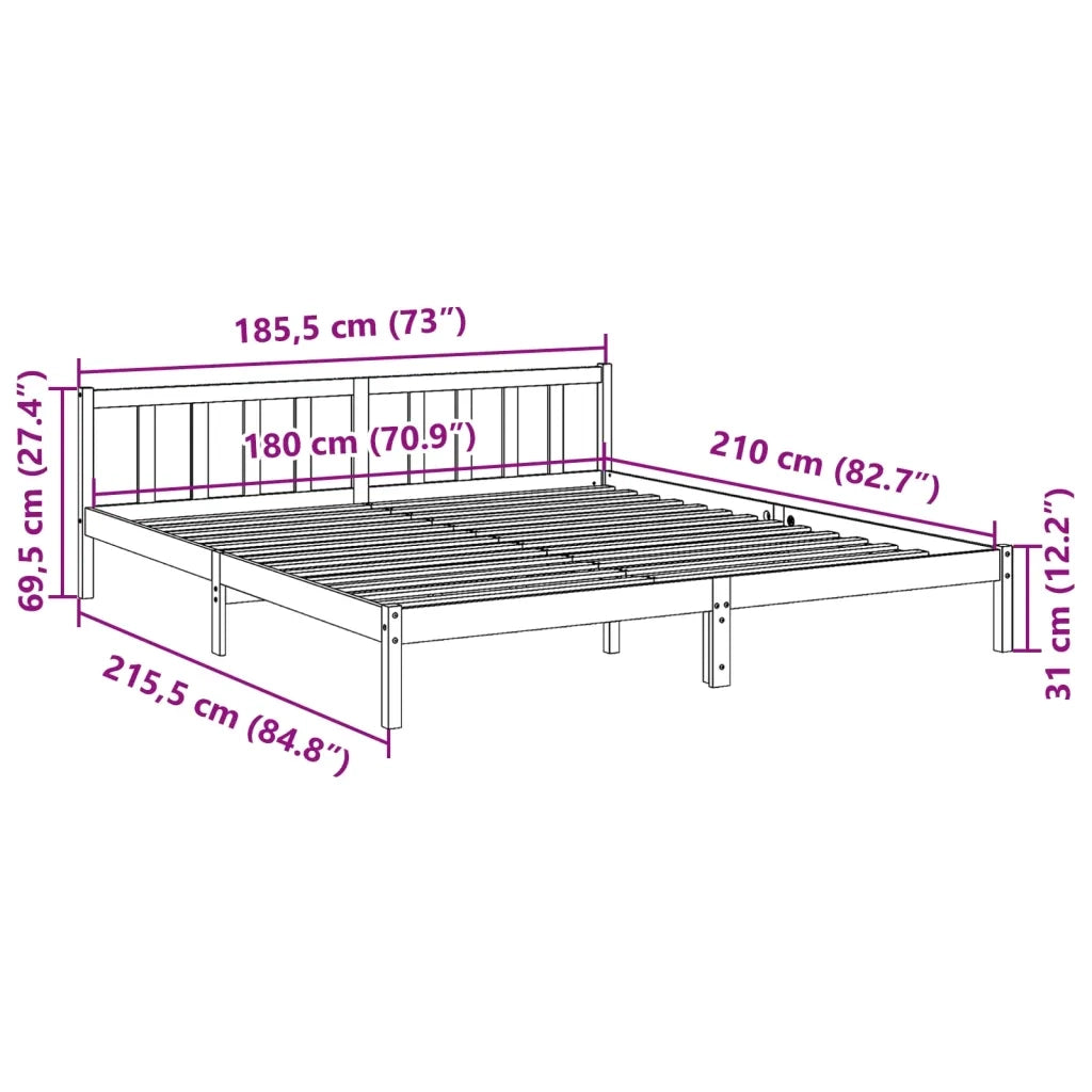 vidaXL Letto Extra Lungo senza Materasso 180x210 cm in Legno di Pino