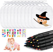 Kit di pennelli per dipingere - 12 pennelli da 20*24cm, 24 pennarelli colorati, 5 stencil per giochi di baby shower, rivelazione del sesso, regalo e decorazione