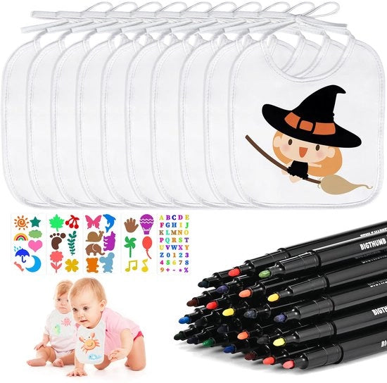 Kit di pennelli per dipingere - 12 pennelli da 20*24cm, 24 pennarelli colorati, 5 stencil per giochi di baby shower, rivelazione del sesso, regalo e decorazione