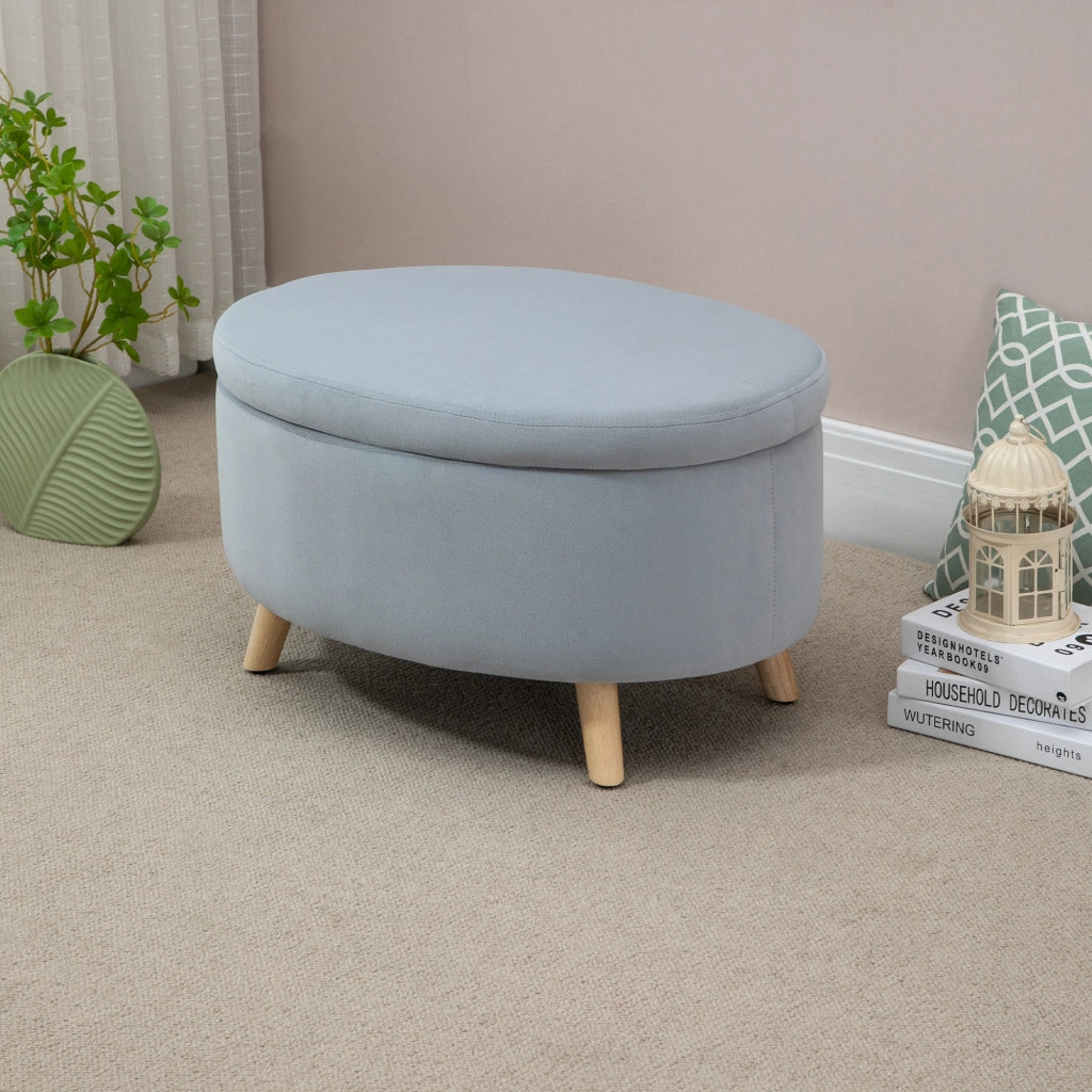 Poltrona con contenitore ovale ¨C Zephmum ¨C Grigio, velluto, gambe in legno, 71x51.5x42 cm
