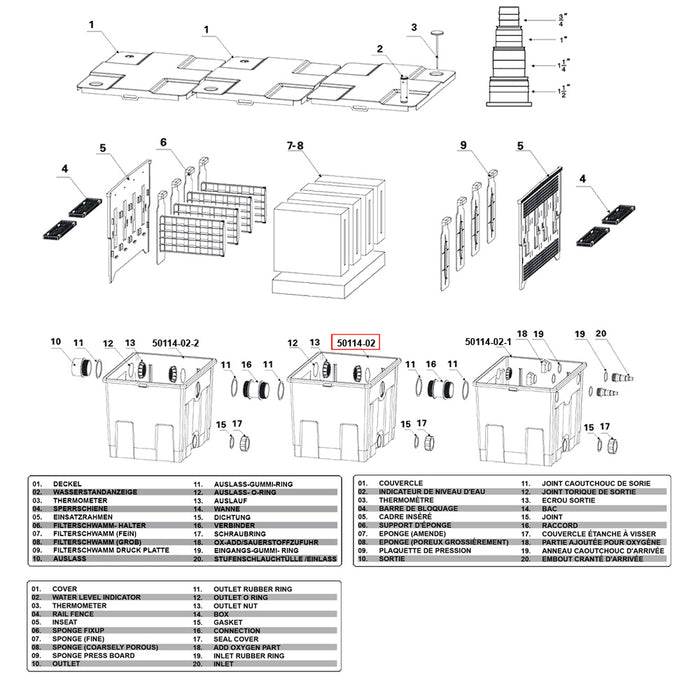 Ricambio per filtro a camera laghetti CBF-350C Contenitore 2° stadio