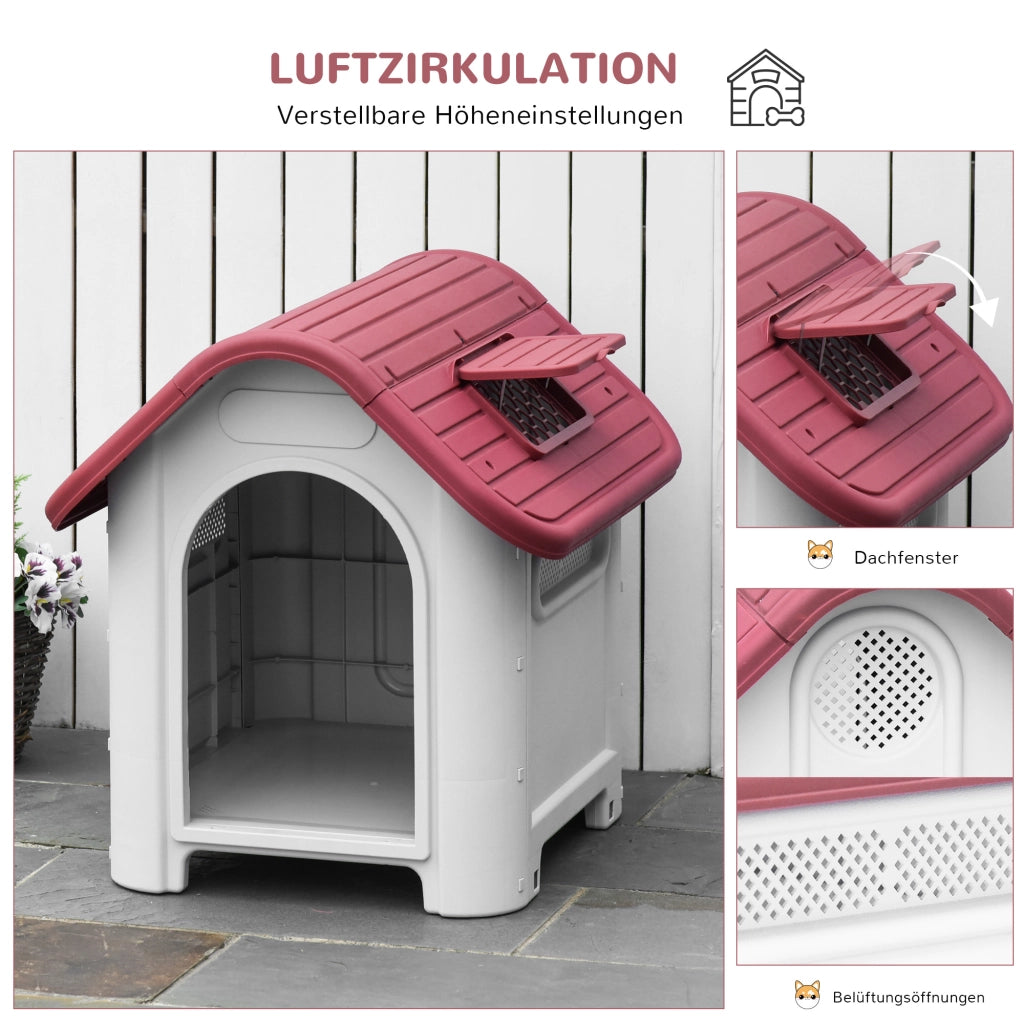 Casetta per Cani con Finestra e Tetto ¨C zephmum ¨C Rosso e Grigio Chiaro 59x75x66 cm