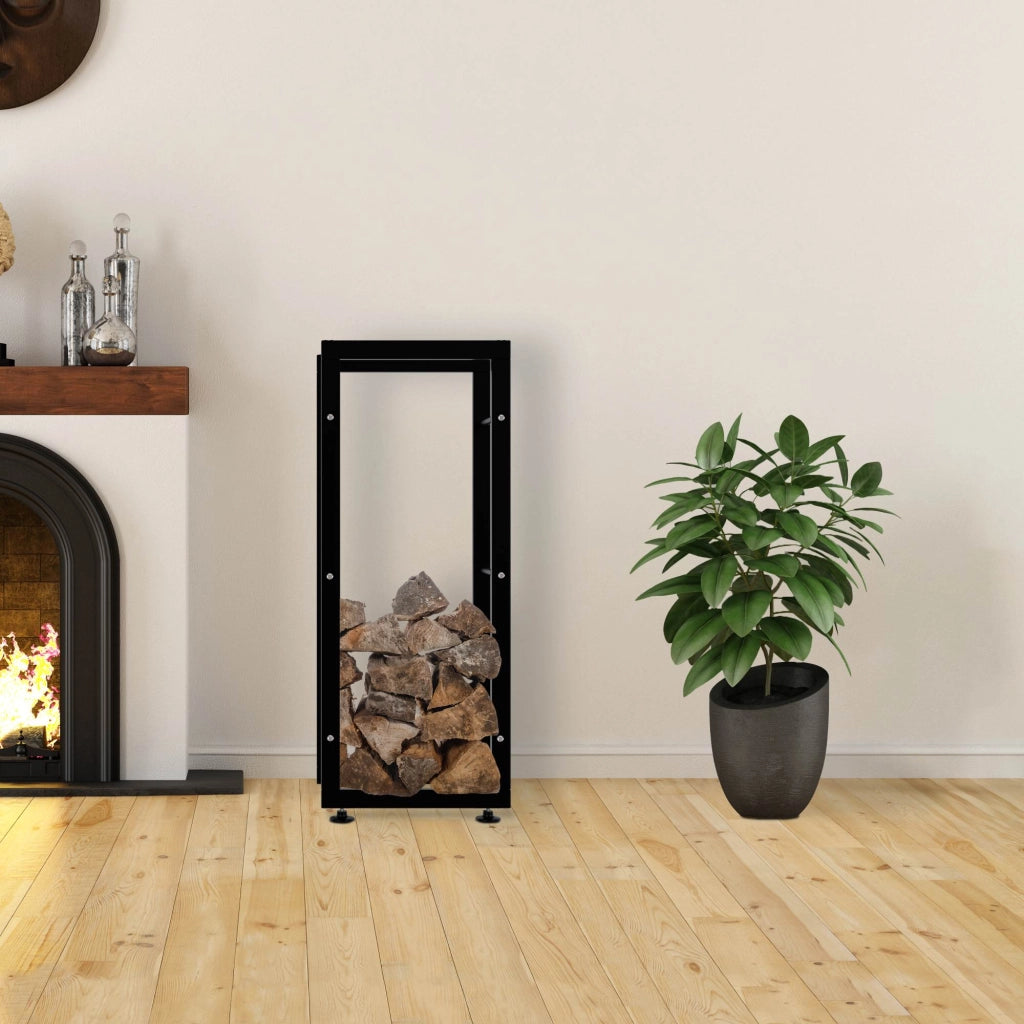 Esclusivo portalegna KERI V2 in metallo nero,25x40x100 cm
