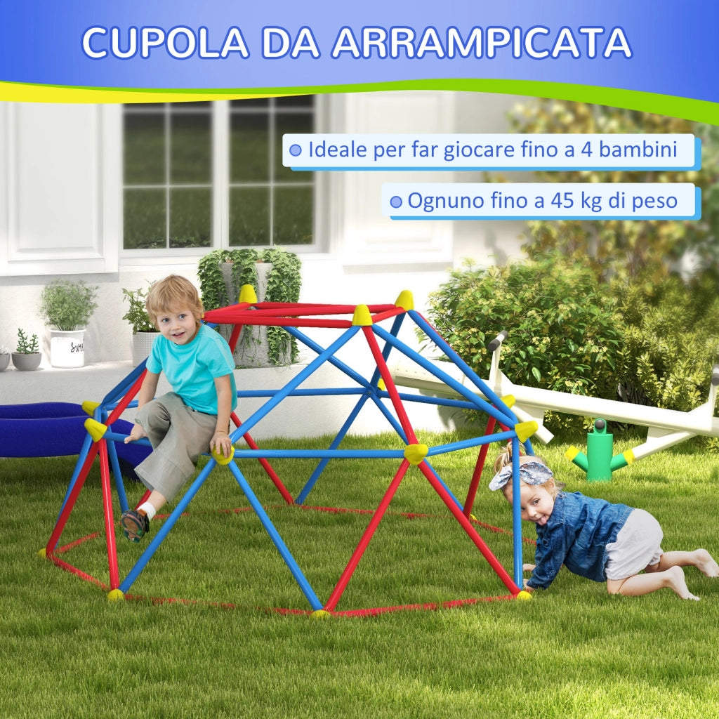Cupola per Arrampicata Bambini 3-8 Anni, Struttura in Metallo per 4 Bimbi, ?183x90cm, Multicolore