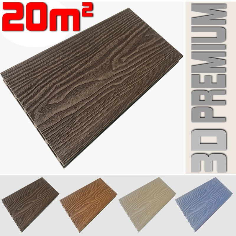 Listone WPC 3D 20m² per pavimentazione decking colore Chocolate effetto legno listone 146x2200mm spessore 25mm