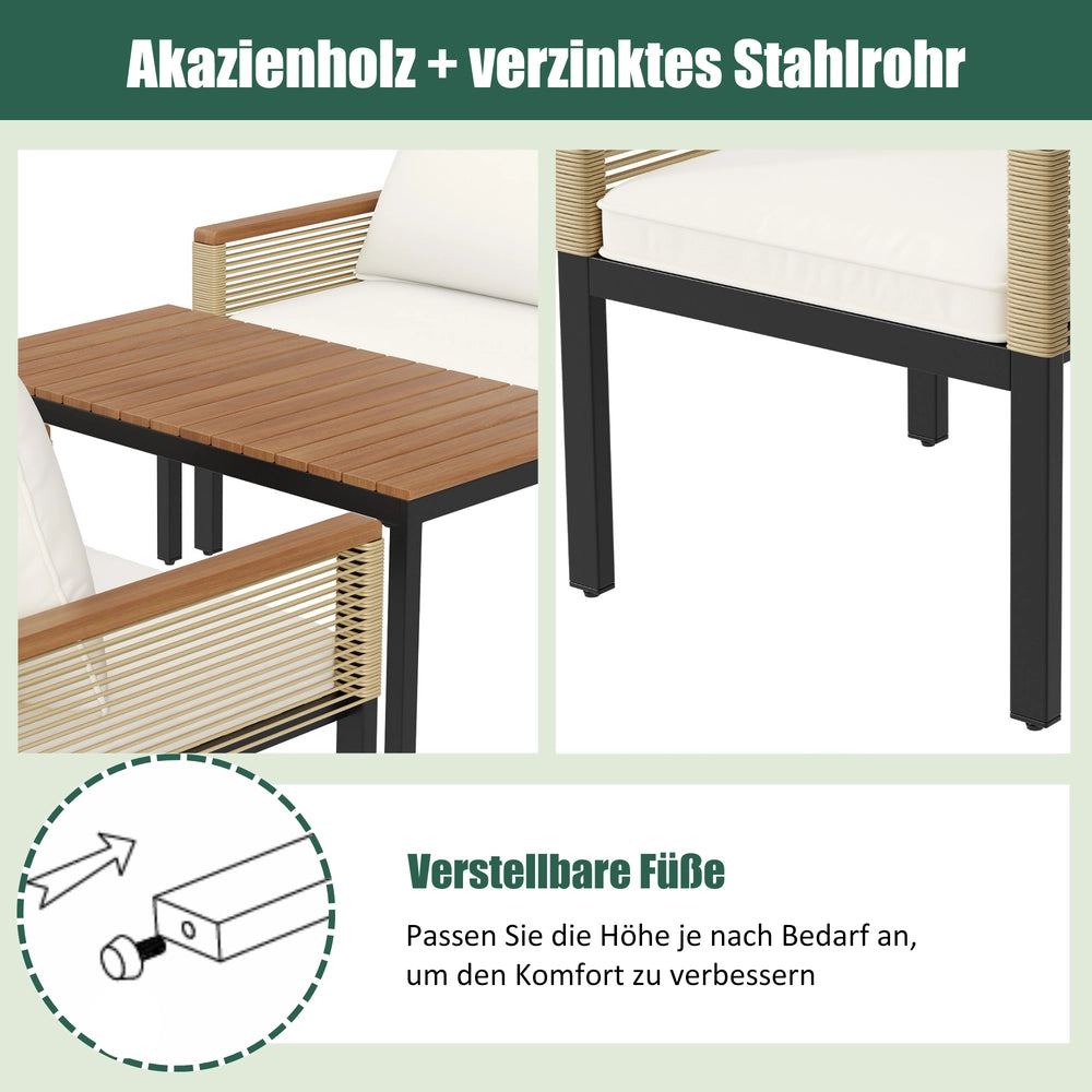 Set Divano da Giardino con Cuscini, 2 Poltrone e Tavolo ¨C Xylo ¨C Rattan, Beige