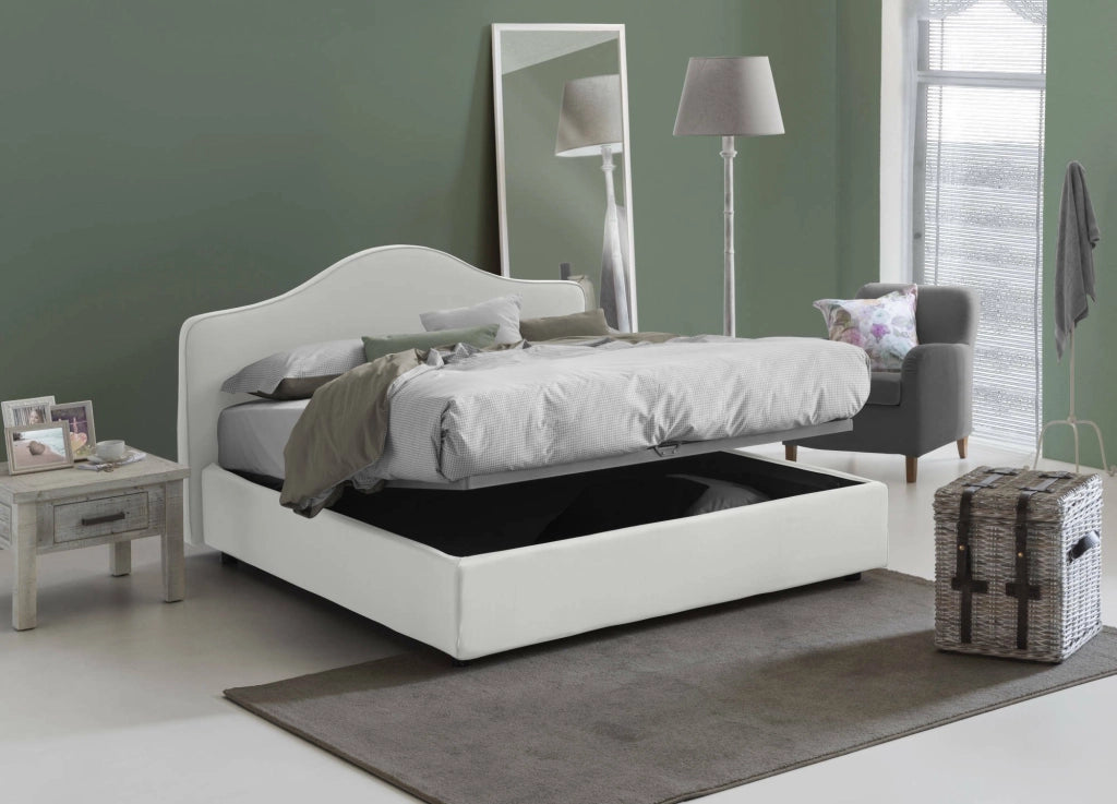 Letto Matrimoniale Alborella, Letto Matrimoniale Sfoderabile Made in Italy, Bianco