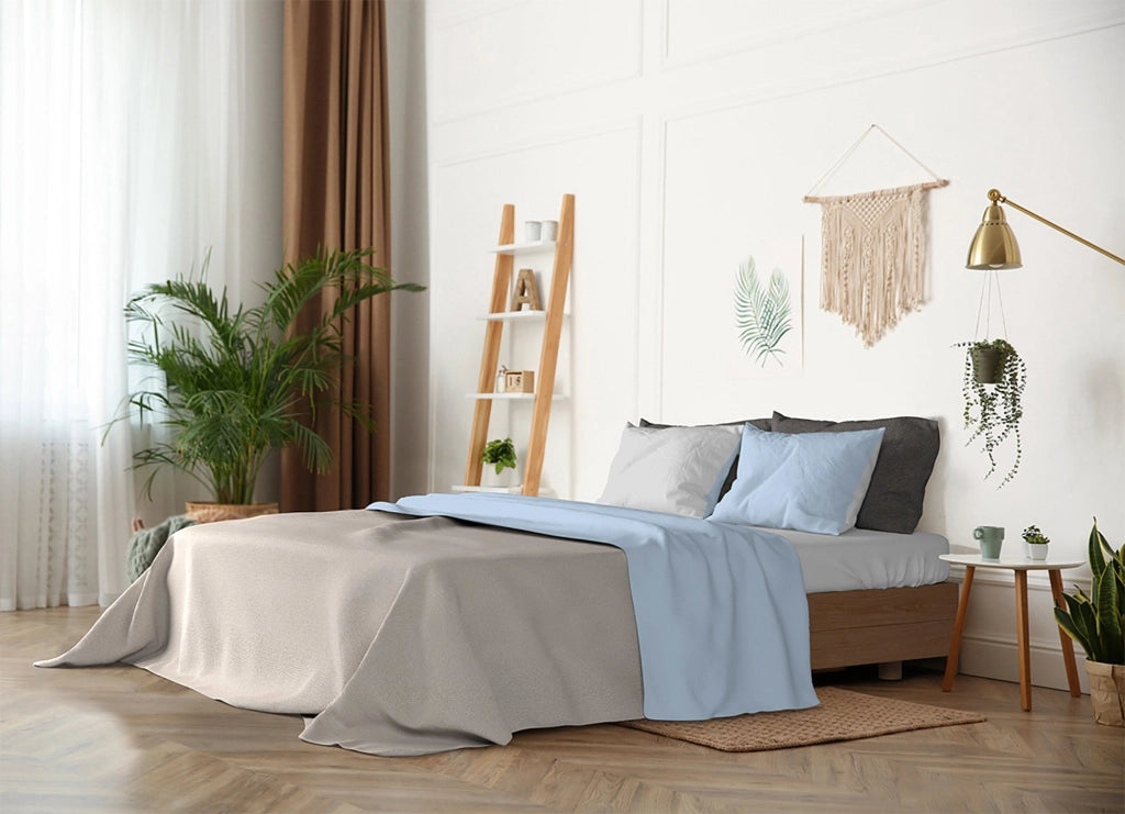 Set Lenzuola 1 Piazza e Mezzo Sopra Sotto e Federe Doubleface Azzurro/Grigio Chiaro