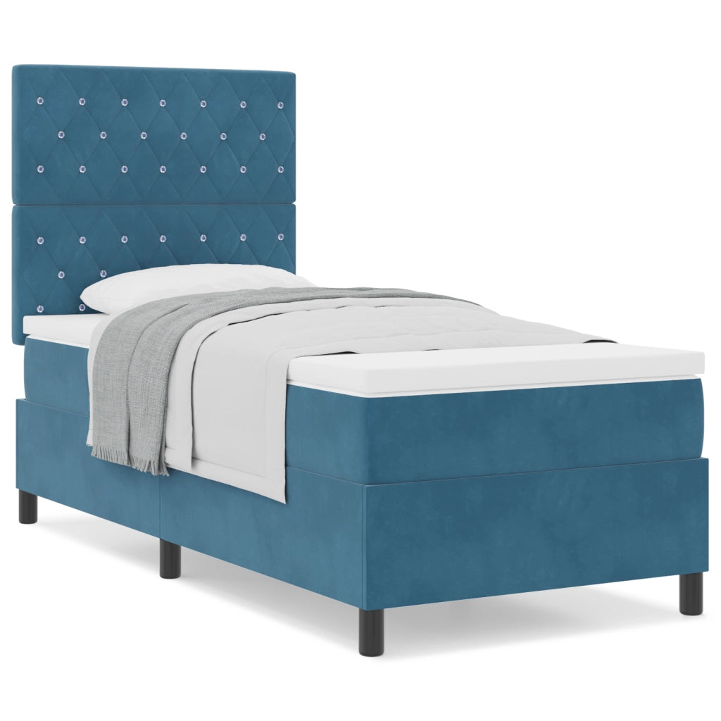Letto a Box con Materasso blu scuro in Velluto Singolo