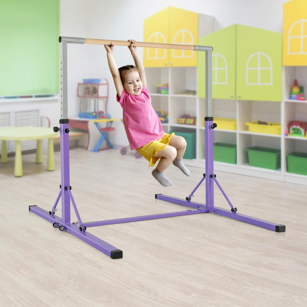 Barra ginnastica per bambini con 13 altezze regolabili portata 100kg, Attrezzatura palestra domestica Viola