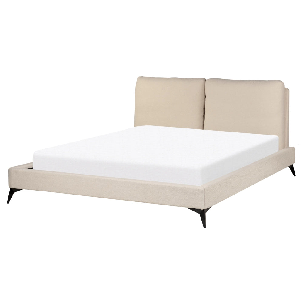 Letto imbottito moderno in bouclè beige 160 x 200 cm con rete a doghe