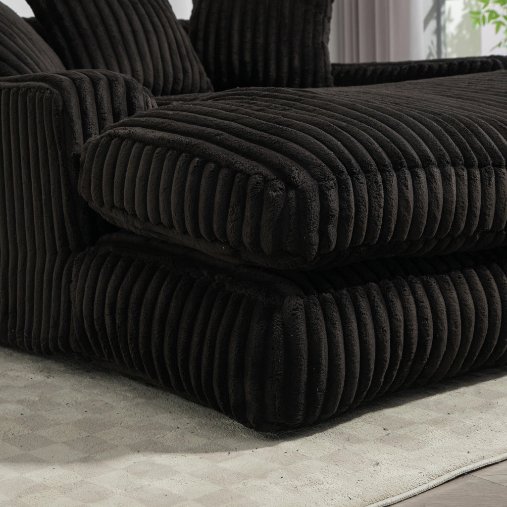 Méridienne Poltrona con 3 Cuscini, Design Ergonomico e senza Montaggio, in Velluto a Coste Nero 125 × 155 × 63 cm