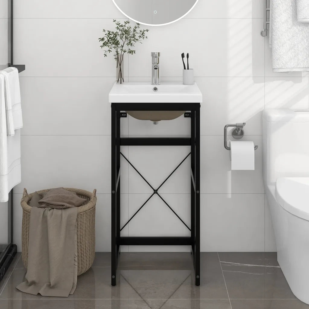 Telaio per Lavabo da Bagno con Lavabo Integrato Nero in Ferro CFW4903015
