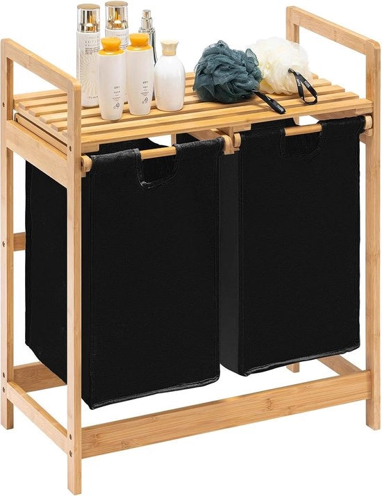 Asciugamani con struttura in bambù - raccolta asciugamani pratica - 2 pezzi - nero - 73 x 64 x 33 cm