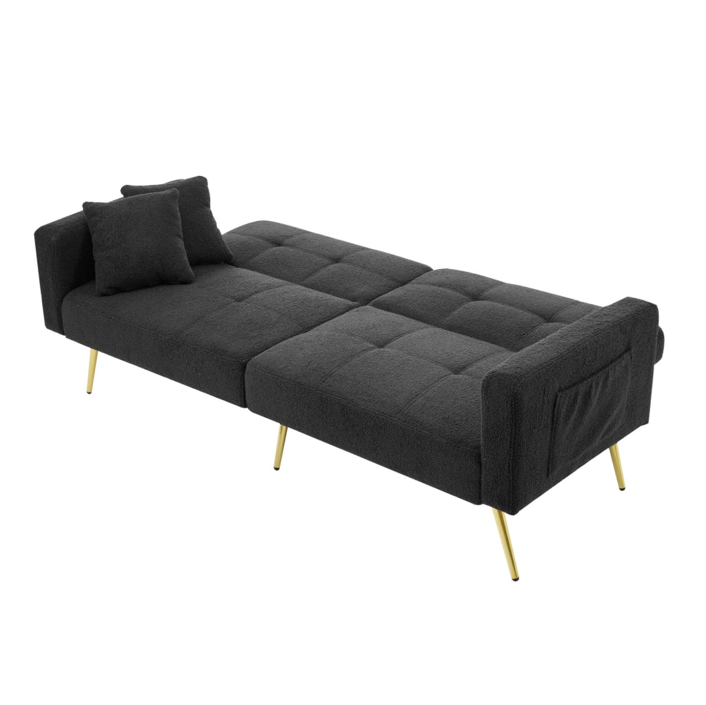 Divano letto 175x64x72 cm reclinabile con tasche laterali in sherpa grigio antico