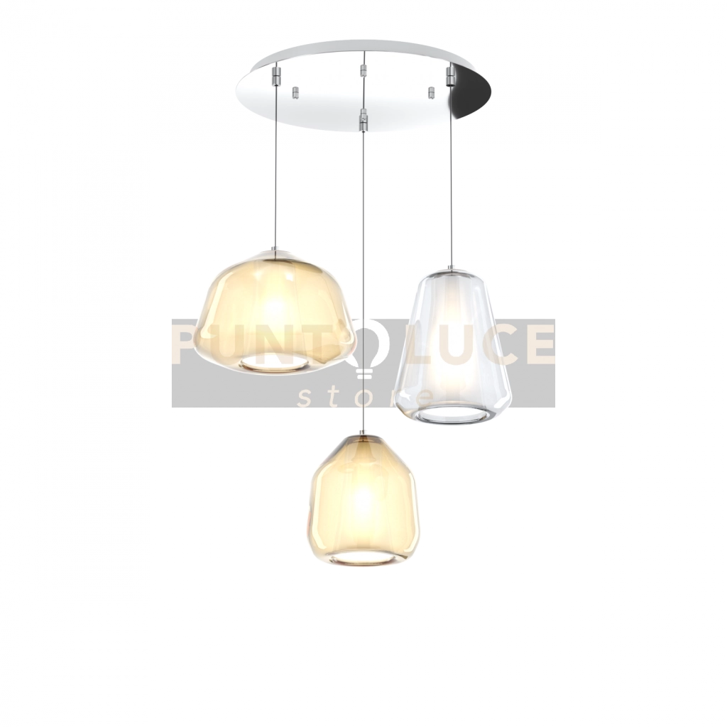 SOSPENSIONE CROMO 3 LUCI TONDA VETRI ALPHA AM + BETA AM + GAMMA TR 1176CR-S3 T ABG-TA
