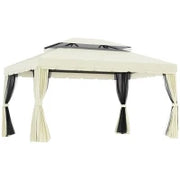 Gazebo da Giardino 4x3m con Zanzariera, Tende e Doppio Tetto in Alluminio e Poliestere, Crema