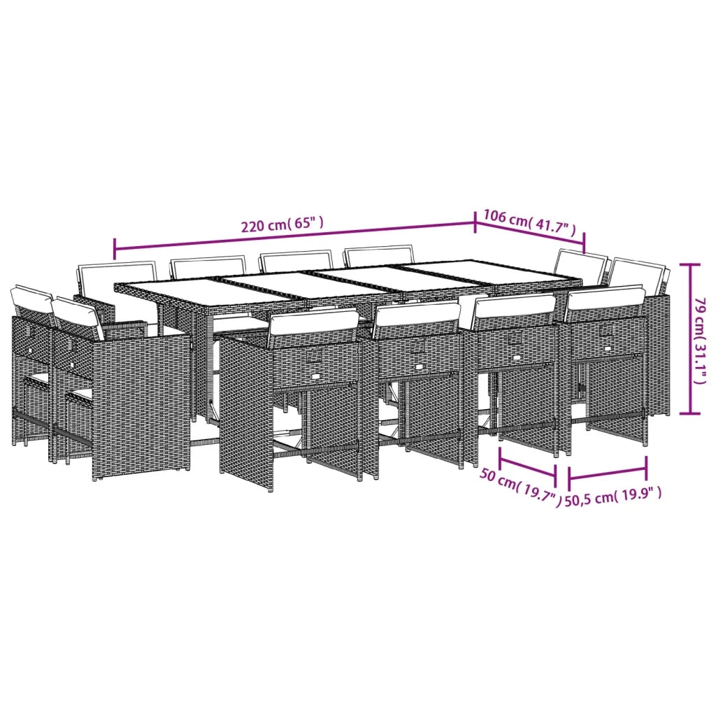 Set da pranzo da giardino da 13 pz con Cuscini in Polyrattan Grigio 3277992
