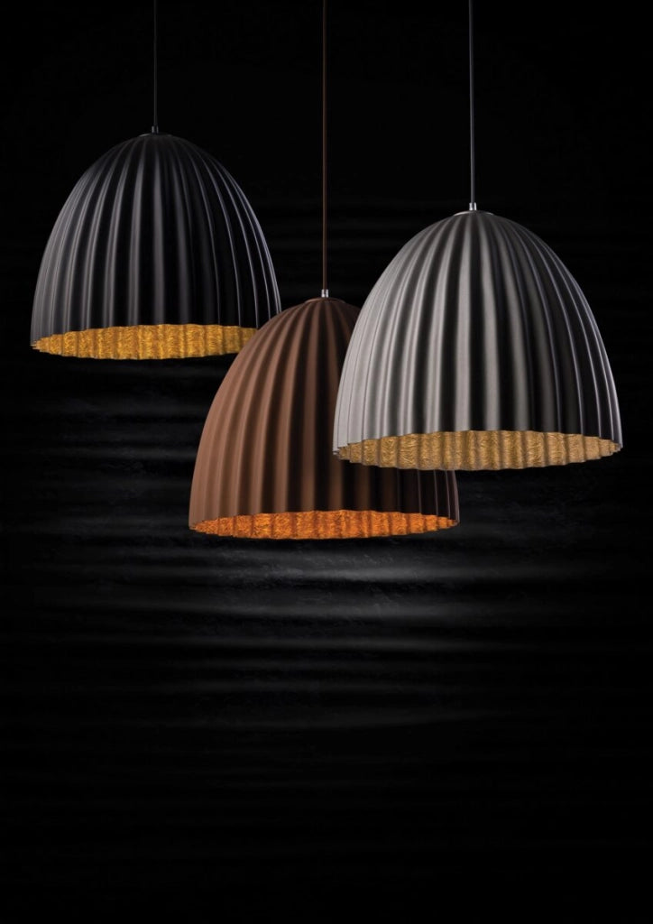 Lampada a sospensione Telma nera oro Ø70 ondulata Sigma