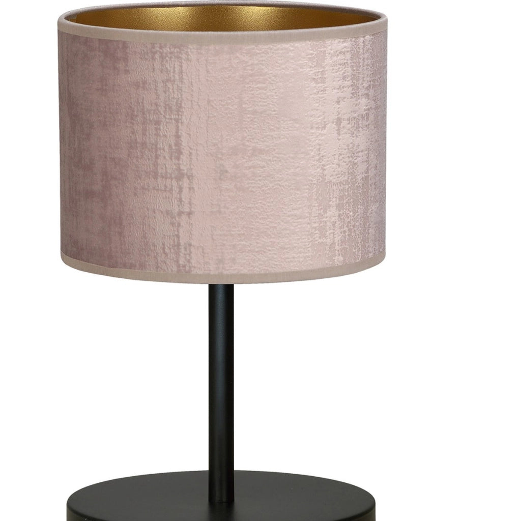 Lampada da tavolo Hilde in acciaio nero e tessuto rosa