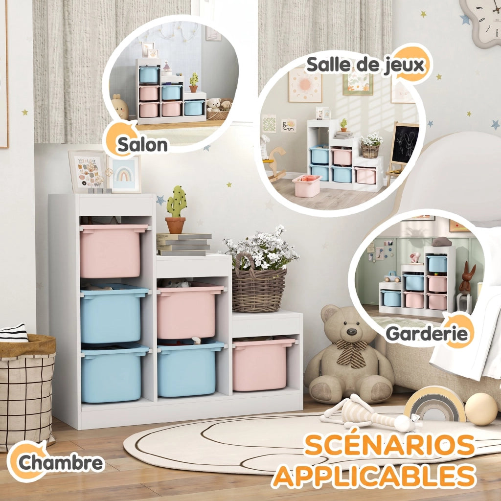 Meuble de Rangement pour Jouets 3 Niveaux 3-8 Ans Bleu Clair Rose