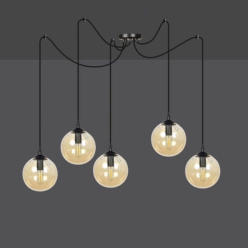 Lampadario Emibig GIGI 5 luci E14 nero miele vetro
